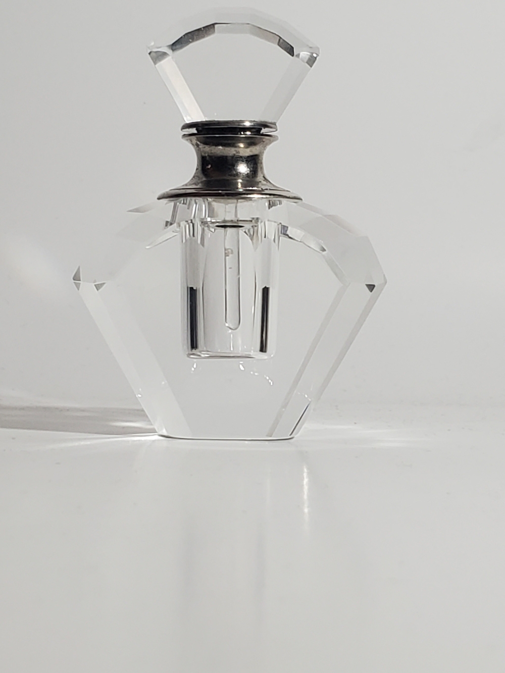 Perfume Bottle Two's Company Clear Crystal Glass Vanity Silver Accent Refillable